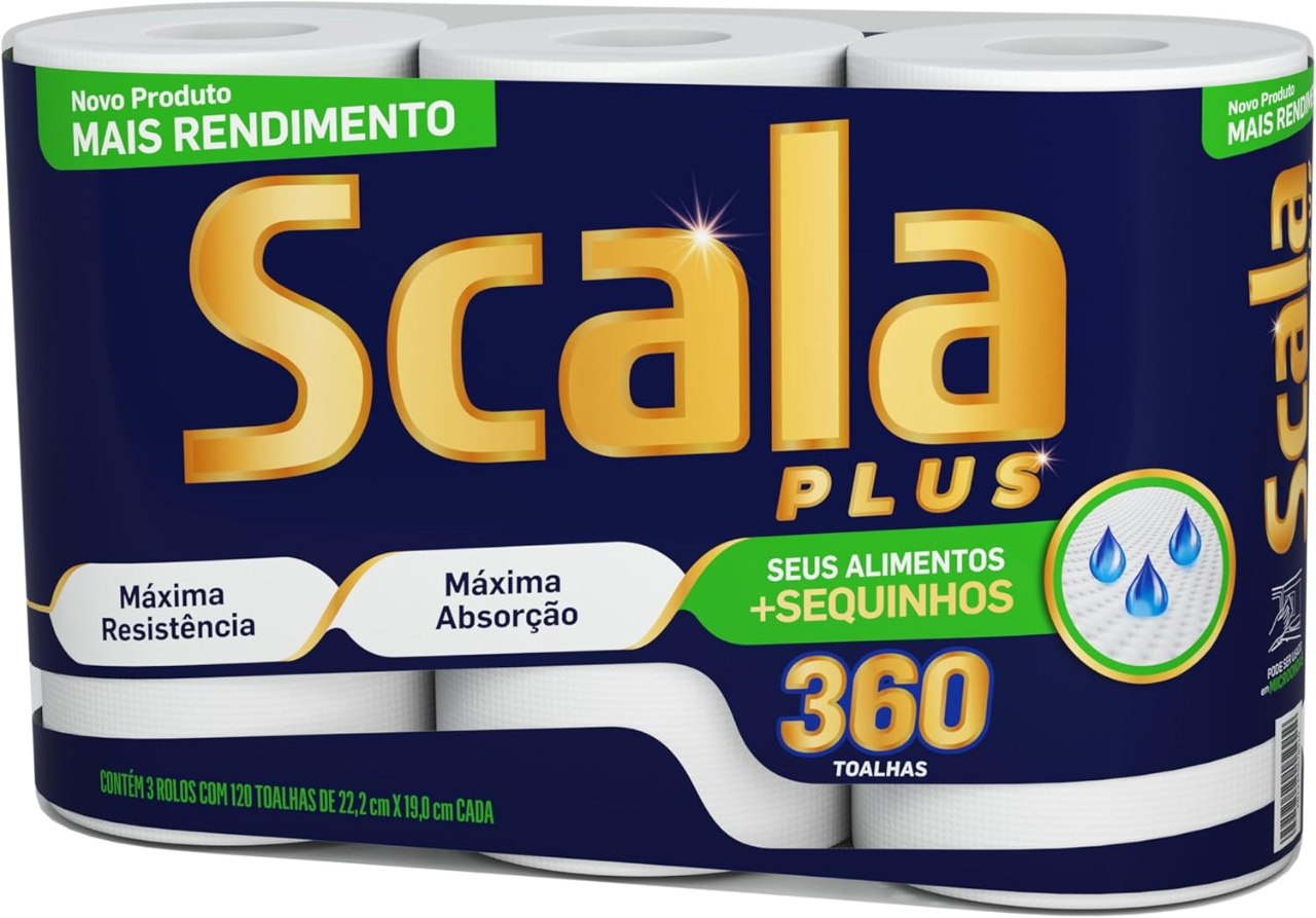 3 un. Scala Plus Papel Toalha Mega 360 Toalhas