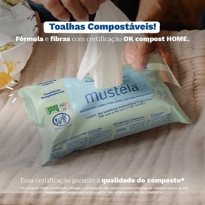 Mustela Toalhas Compostáveis Com Perfume 60 Unidades